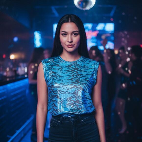 Lip Service Womens XL Vintage Y2K Goth Punk Rave Glam Tiger Stripe Muscle Tank - Picture 2 of 11